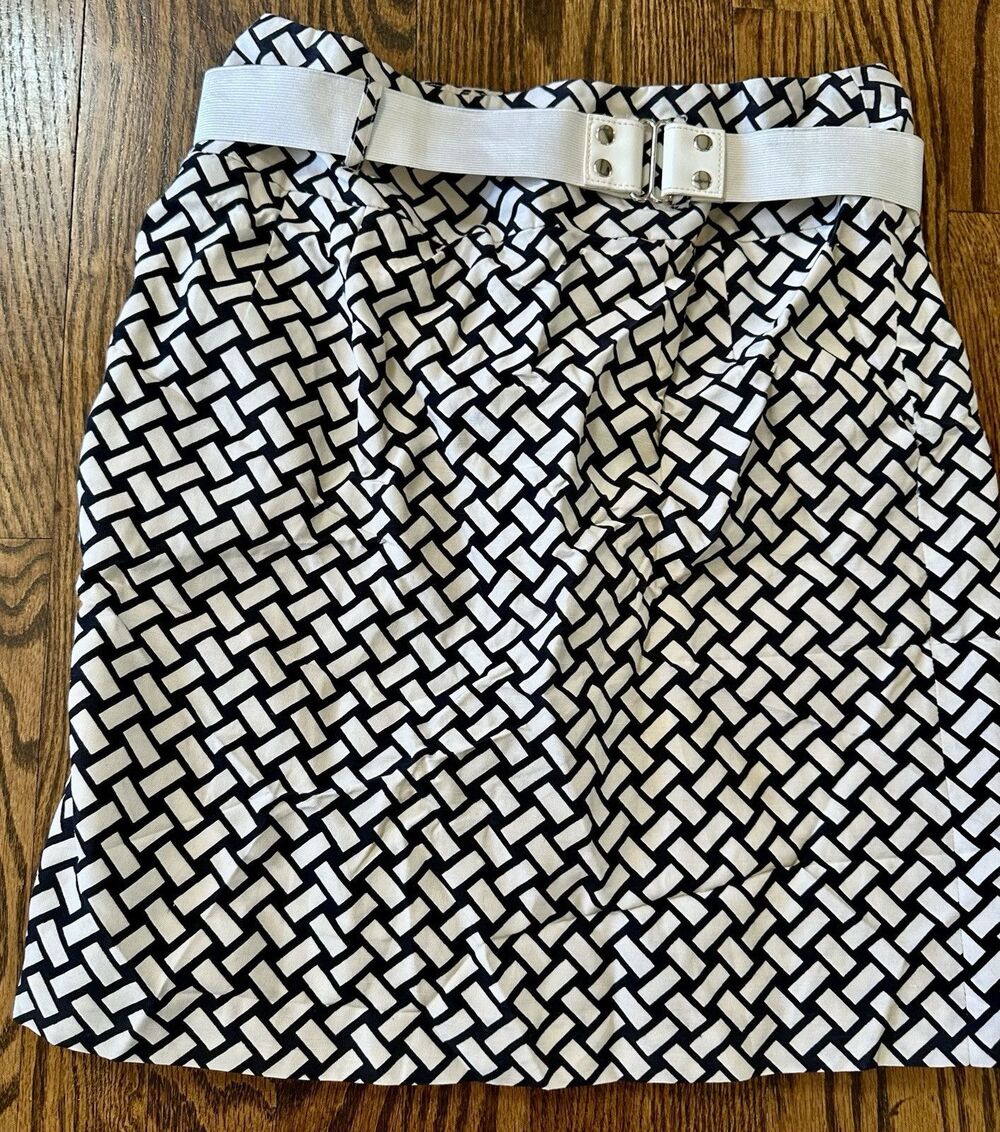 ANTONIO MELANI Linen/Silk Blend Black White Pencil Skirt Pockets Sz 6 Lined EUC